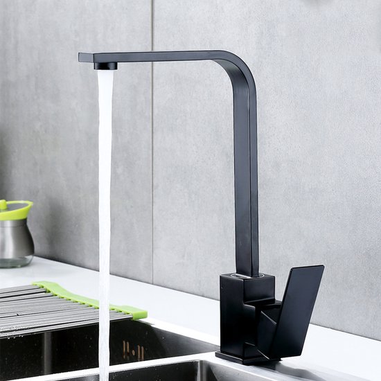 Keukenkraan zwart, 360° draaibare mengkraan keuken, industriële stijl waterkraan keuken, eenhendel warme en koude keukenkraan, zwart