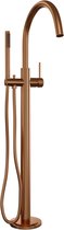 Brauer Copper Carving Staande Badkraan - handdouche staaf 1 stand - 2 carving knoppen -geborsteld koper