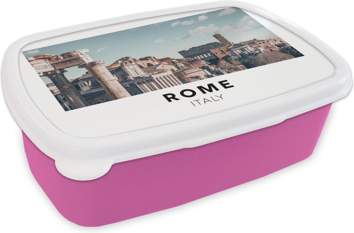 Broodtrommel Roze - Lunchbox - Brooddoos - Rome - Italië - Museum - 18x12x6 cm - Kinderen - Meisje