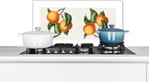 Spatscherm keuken 60x30 cm - Kookplaat achterwand Sinaasappel - Bladeren - Fruit - Muurbeschermer - Spatwand fornuis - Hoogwaardig aluminium