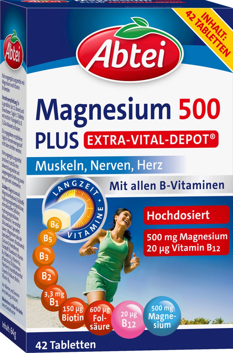 Abtei Magnesium 500 Plus Vital Depot tabletten 42 stuks, 64 g