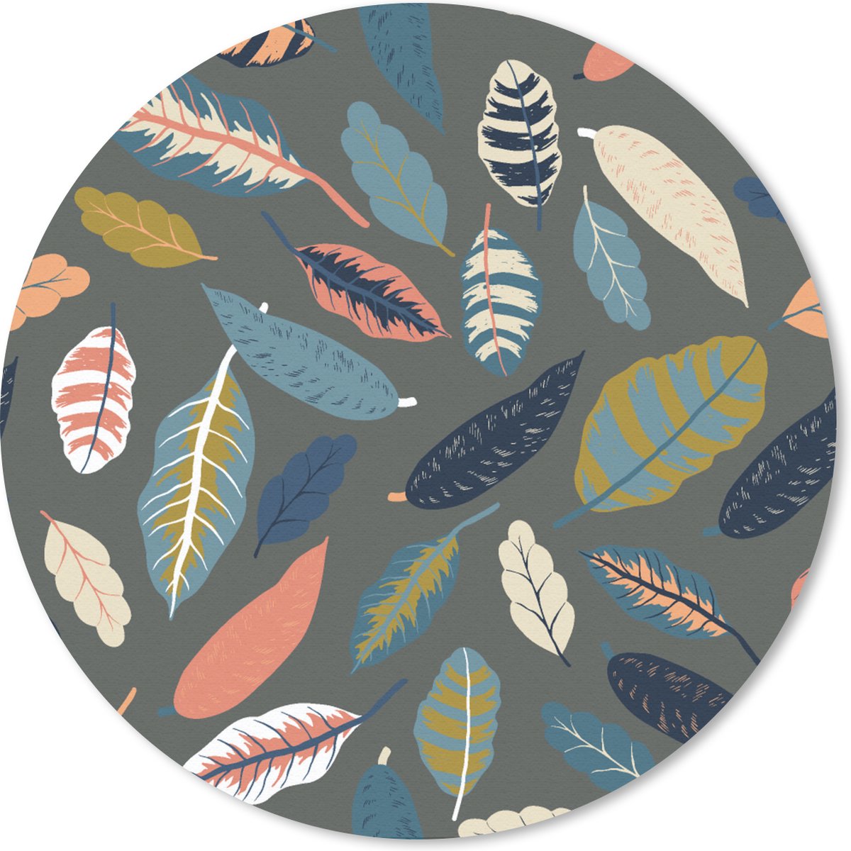 Muismat rond 40x40 cm - Mousepad Patroon - Blaadjes - Pastel - Ronde muismatten