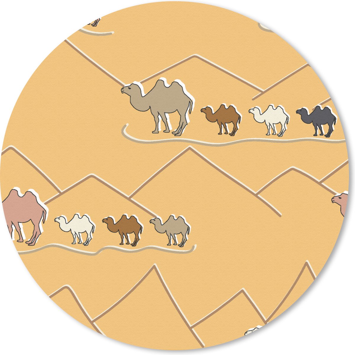 Muismat rond 40x40 cm - Mousepad Kameel - Woestijn - Patronen - Kinderen - Ronde muismatten