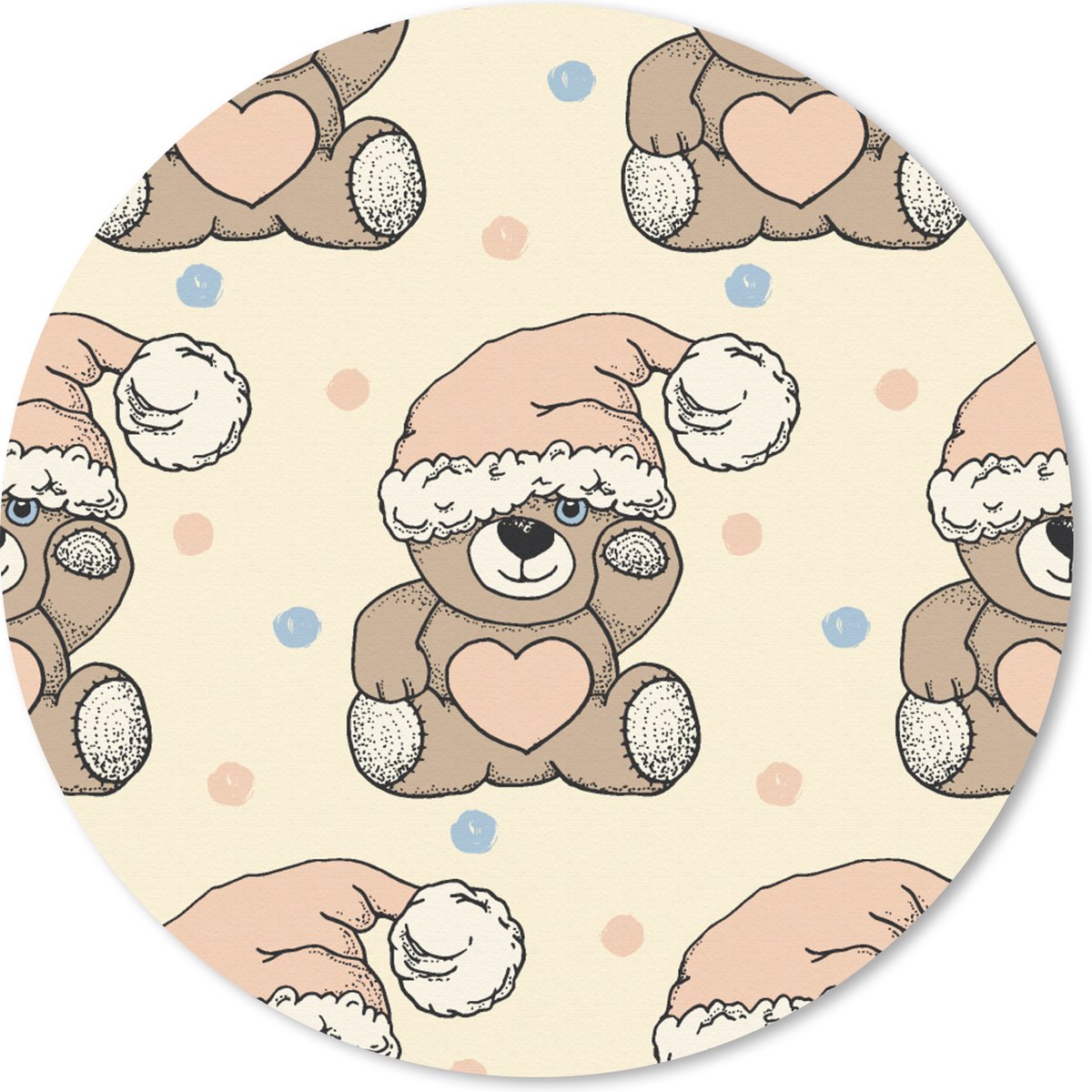 Muismat rond 50x50 cm - Mousepad Knuffelbeer - Slaapmuts - Kinderen - Pastel - Ronde muismatten