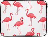 Laptophoes 15.6 inch - Patroon - Flamingo - Vogel - Laptop sleeve - Binnenmaat 39,5x29,5 cm - Zwarte achterkant