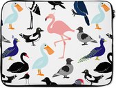 Laptophoes 15.6 inch - Patronen - Vogel - Flamingo - Laptop sleeve - Binnenmaat 39,5x29,5 cm - Zwarte achterkant