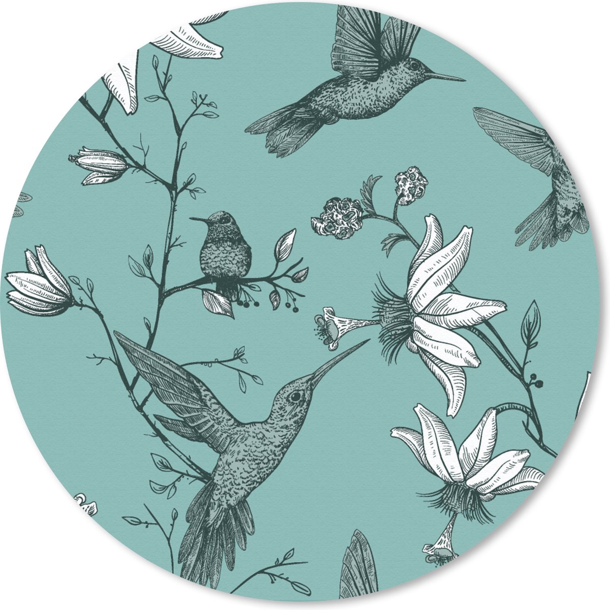 Muismat rond 20x20 cm - Mousepad Patronen - Vogel - Bloemen - Ronde muismatten