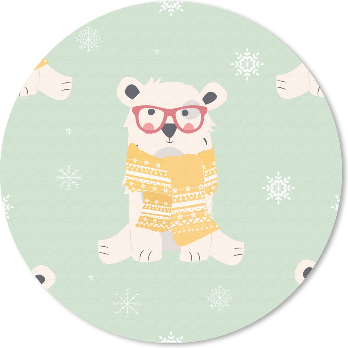 Muismat rond 30x30 cm - Mousepad IJsbeer - Patroon - Sjaal - Ronde muismatten
