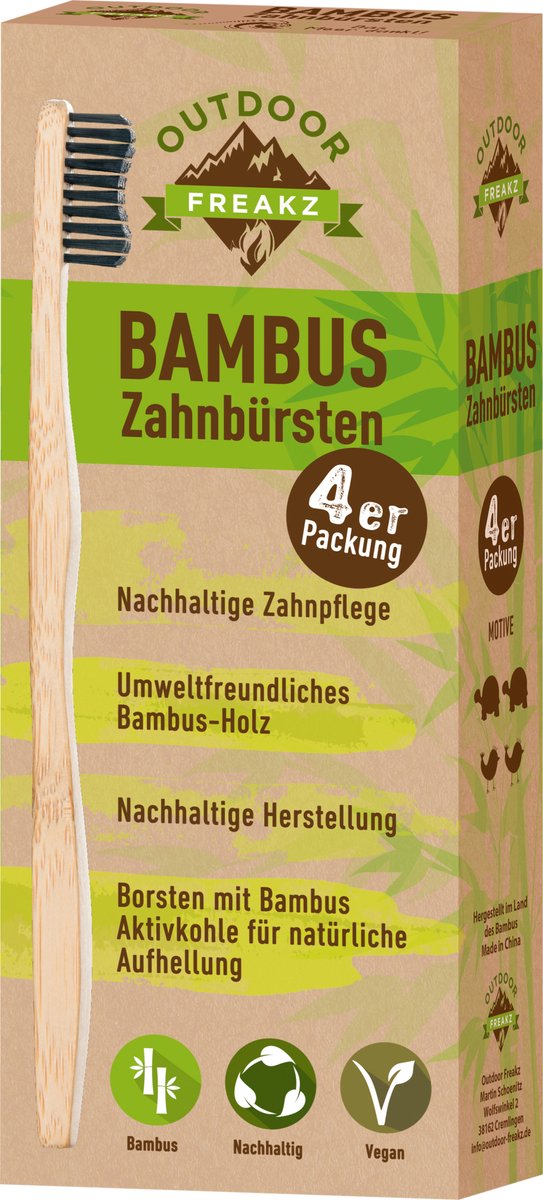 Outdoor Freakz Tandenborstel bamboe, 4 stuks