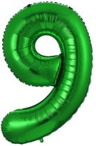 Folie Ballon Cijfer 9 Jaar Groen Verjaardag Versiering Cijfer ballonnen Feest versiering Met Rietje - 36Cm
