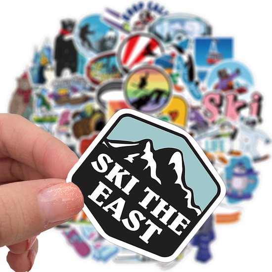 Wintersport Ski & Snowboard Stickers - Sneeuwpret - set 50 stuks - Laptop Stickers - Stickervellen - van Theo