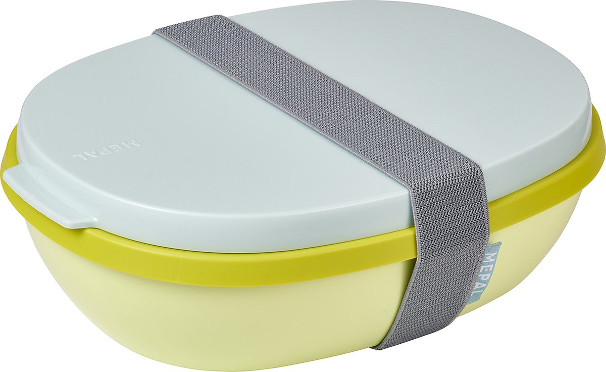 Mepal – Lunchbox Ellipse duo – Lunchbox voor volwassenen en saladebox to go– lemon vibe – Magnetronbestendig - limited edition