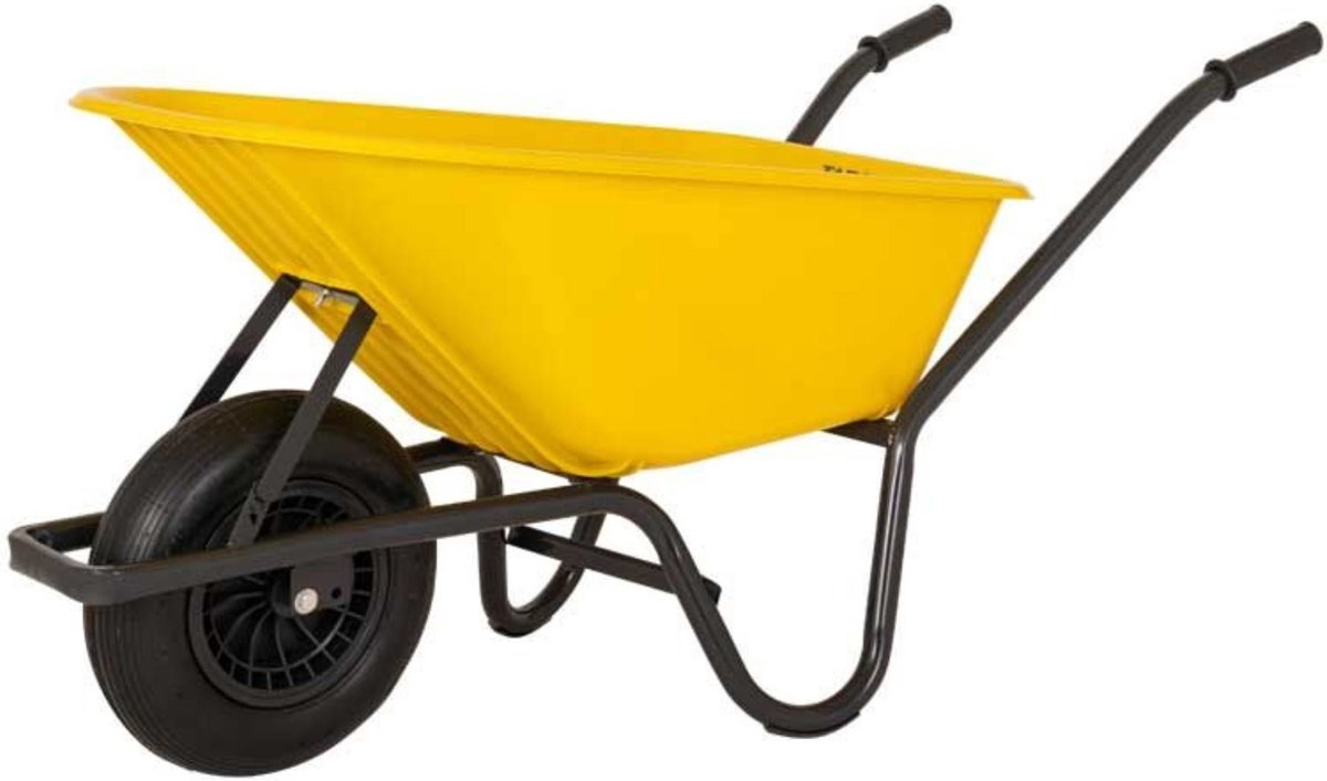 Topgear Bouwkruiwagen - 80L - Geel - HDPE - Luchtband - Robuust Design