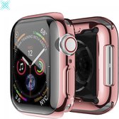 MY PROTECT - Hoesje Geschikt Voor Apple Watch 45mm Siliconen Bescherm Case - Screenprotector - Transparant/Roze
