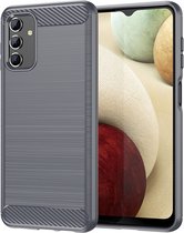 Samsung Galaxy A13 (4G) Hoesje - MobyDefend TPU Gelcase - Geborsteld Metaal + Carbonlook - Grijs - GSM Hoesje - Telefoonhoesje Geschikt Voor Samsung Galaxy A13 (4G)