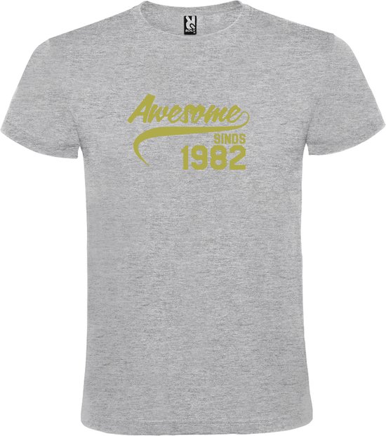 Grijs T-shirt ‘Awesome Sinds 1982’ Goud Maat 4XL