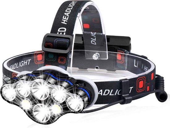 Militaire Hoofdlamp USB Oplaadbaar - Hoofdlamp - met 8 LED Koplampen - 2000 lumen - 800 Meter Bereik - Verstelbaar