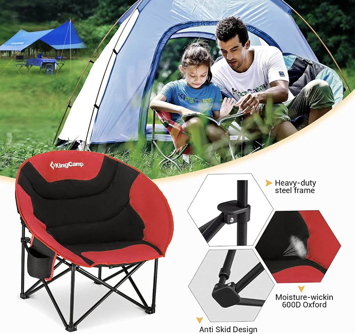 Lot De 3 Chaises De Camping Pliantes Robustes - Avec Porte-gobelet Et Sac De Transport, Couleur Noir
