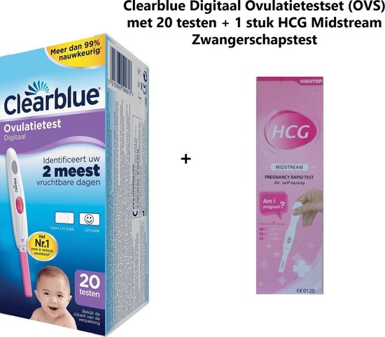 Clearblue Digitaal Ovulatietestset (OVS) met 20 testen - 1 stuk HCG Midstream Zwangerschapstest - Professionele Sneltesten - Snelle Thuistesten - 3 Minuten Pregnancy Test