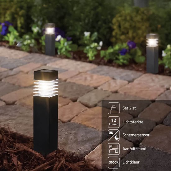 2x Lampe solaire LED solaire lampe de jardin éclairage de jardin jardin éclairage en acier inoxydable NEUF 
