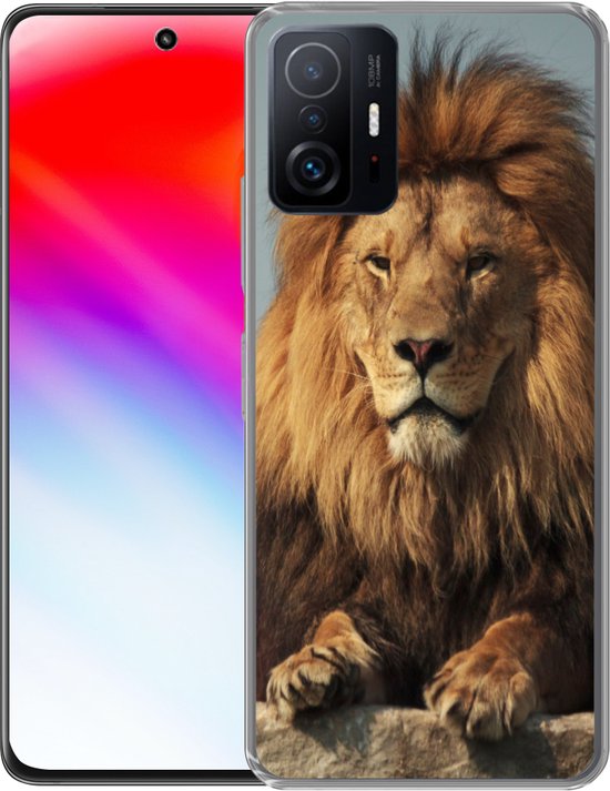 Telefoonhoesje Geschikt voor Xiaomi 11T Pro hoesje - Leeuw - Rots - Portret - Siliconen Telefoonhoesje Telefoonhoesje