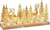 Kerst - Kerstdecoratie - Kerstdagen - waxinelichthouder - Adventskrans goud hertjes en bomen met glazen waxinelichthouders