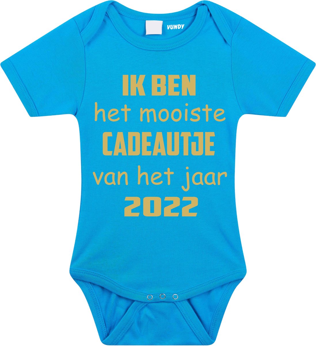 Baby rompertje met leuke tekst | Ik ben het mooiste cadeautje van het jaar 2022 |zwangerschap aankondiging | cadeau papa mama opa oma oom tante | kraamcadeau | maat 56 blauw goud