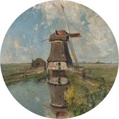 Behangcirkel Molen Aan Een Poldervaart | ⌀ 50 cm | Zelfklevend | Wanddecoratie | Ronde Muursticker | Muurcirkel Binnen