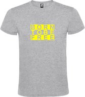 Grijs  T shirt met  print van "BORN TO BE FREE " print Neon Geel size XXXL