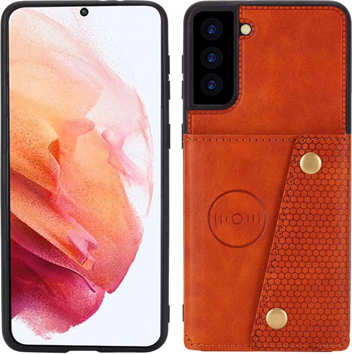 Pasjeshouder Geschikt voor Samsung Galaxy S21 - Bruin - PU Leer - Magnetisch