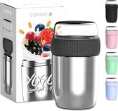 Coninx Thermos Lunchbox - Muesli beker to go - Isoleer lunchpot - Yoghurtbeker to go - Mueslibeker 840ml (600ml+240ml) - RVS