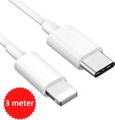 Oplader kabel 3 Meter geschikt voor iPhone - Kabel geschikt voor lightning - USB C kabel - Lader kabel