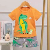Shortama dinosaurus oranje - Pyjama - Nachtkleding - Kinderen - Slapen - Kinderpyjama - Pyjama dinosaurus - Shortama dino