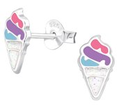 Joy|S - Zilveren ijsje oorbellen - 5 x 10 mm - blauw paars roze met witte glitter