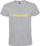 Grijs  T shirt met  print van "# FREEDOM " print Neon Geel size XL