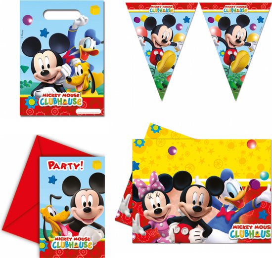 rand Aja Geheim Mickey Mouse verjaardag pakket uitnodigingen, vlaggetjesslinger, tafelkleed  en... | bol.com