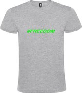 Grijs  T shirt met  print van "# FREEDOM " print Neon Groen size S