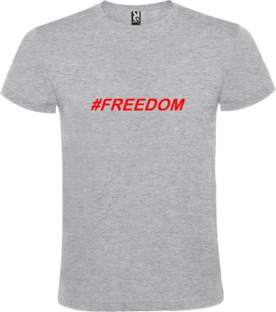 Grijs  T shirt met  print van "# FREEDOM " print Rood size XXXL