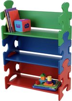 KidKraft 14400 Rood-groen-blauwe puzzelboekenkast voor kinderen, meubilair voor kinderkamer, boekenkast met 3 planken