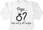 Shirt kind-trouwen-aanzoek-papa...papa wil je iets vragen-wit-zwart-Maat 80