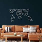 Wanddecoratie | Geometrische Wereldkaart / Geometric World Map  decor | Metal - Wall Art | Muurdecoratie | Woonkamer |Zilver| 76x43cm
