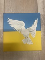 Oekraine - Oekrainse Vlag - Canvas - Witte Duif - Vrijheid - Steun Oekraine - 20 * 20 CM - voor o.a achter het raam