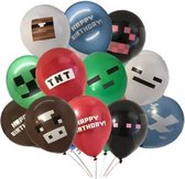 MINECRAFT LATEX 15 x ballonnen | party | feestje | verjaardag-zwart-groen-grijs