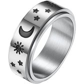 Ring d'anxiété - (étoile lune) - Ring de stress - Ring Fidget - Ring tournant - Ring tournant - Ring tournant - Spinner Argent - (21,50 mm / Taille 68)