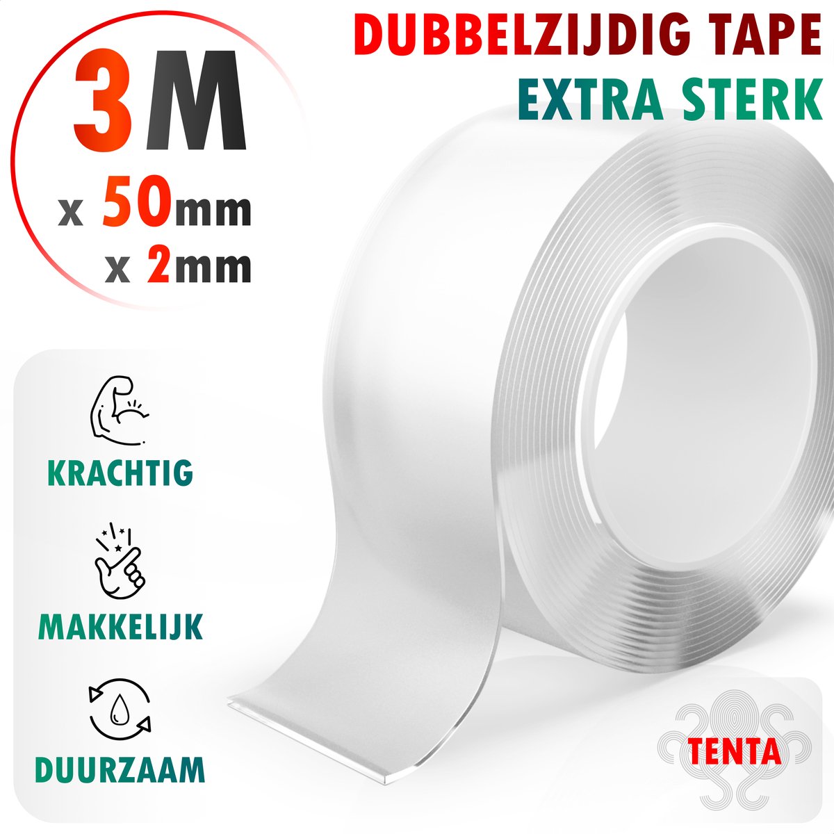 TENTA® Dubbelzijdig Tape Extra Sterk - 3m x 50mm x 2mm - TENTA®