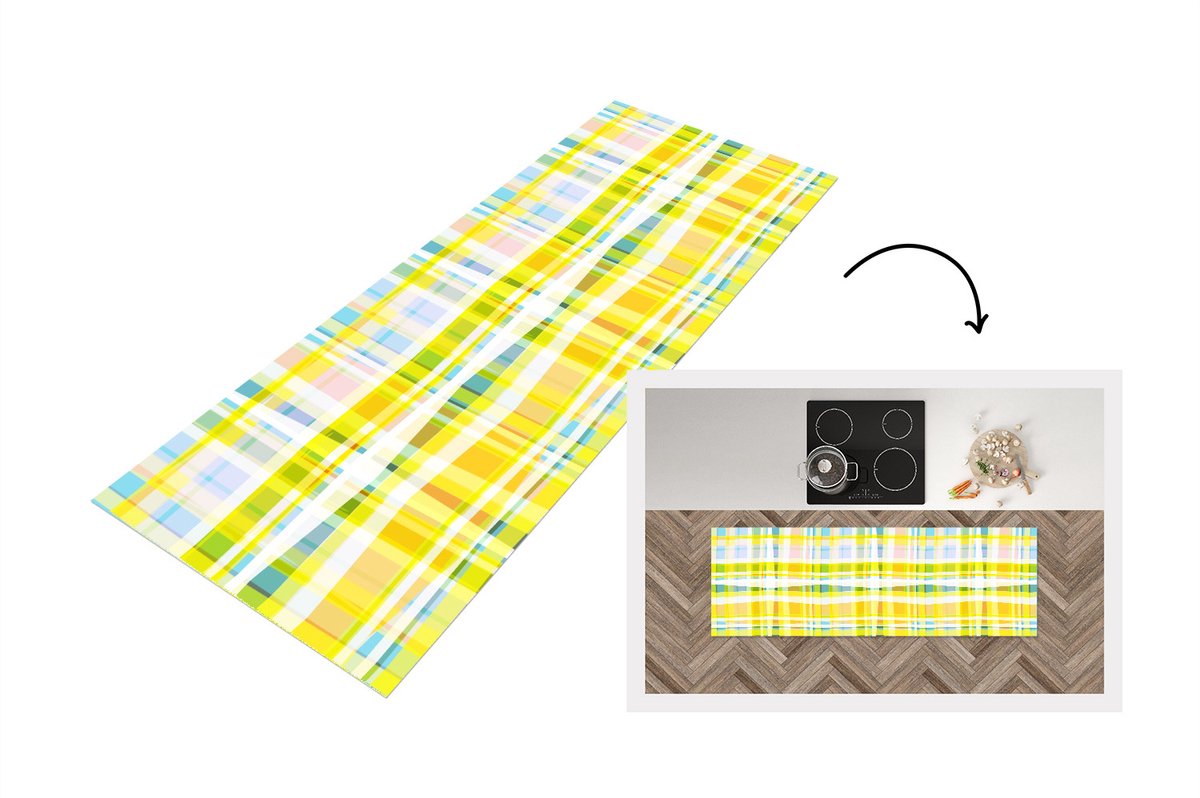KitchenYeah Keukenloper - Loper keuken - Geel - Patroon - Zomer - Keukenloper vinyl, foto 2