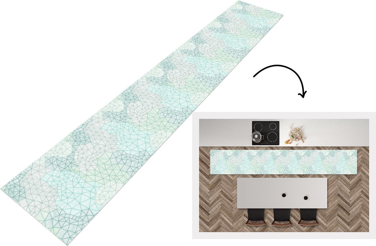 KitchenYeah Keukenloper - Loper keuken - Geometrie - Patroon - Groen - Keukenloper vinyl, foto 7
