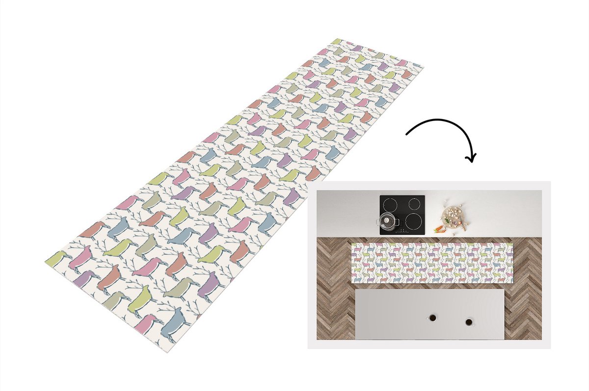 KitchenYeah Keukenloper - Loper keuken - Patronen - Hert - Beige - 200x50 cm - Keukenloper vinyl Multicolor