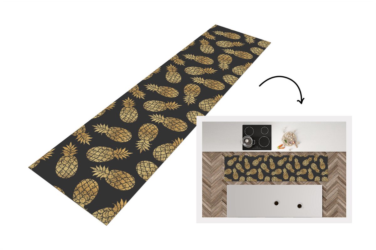 Keukenloper - Loper keuken - Ananas - Goud - Luxe - Patronen - 240x60 cm - Keukenloper vinyl