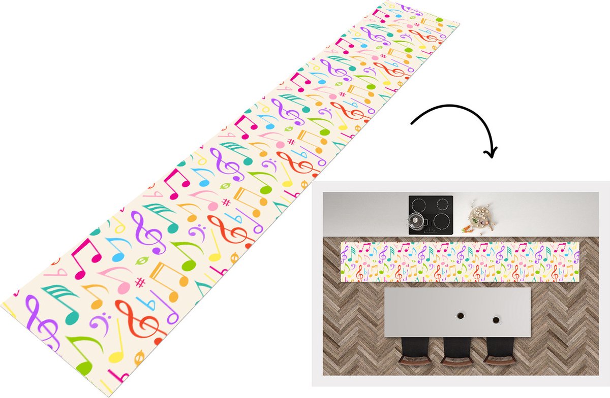KitchenYeah Keukenloper - Loper keuken - Muziek - Patronen - Regenboog - 300x50 cm - Keukenloper vinyl Multicolor